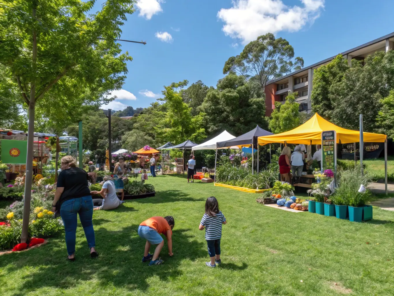 An image depicting a community event organized by the hunting association, featuring families participating in outdoor activities and educational exhibits about local wildlife.