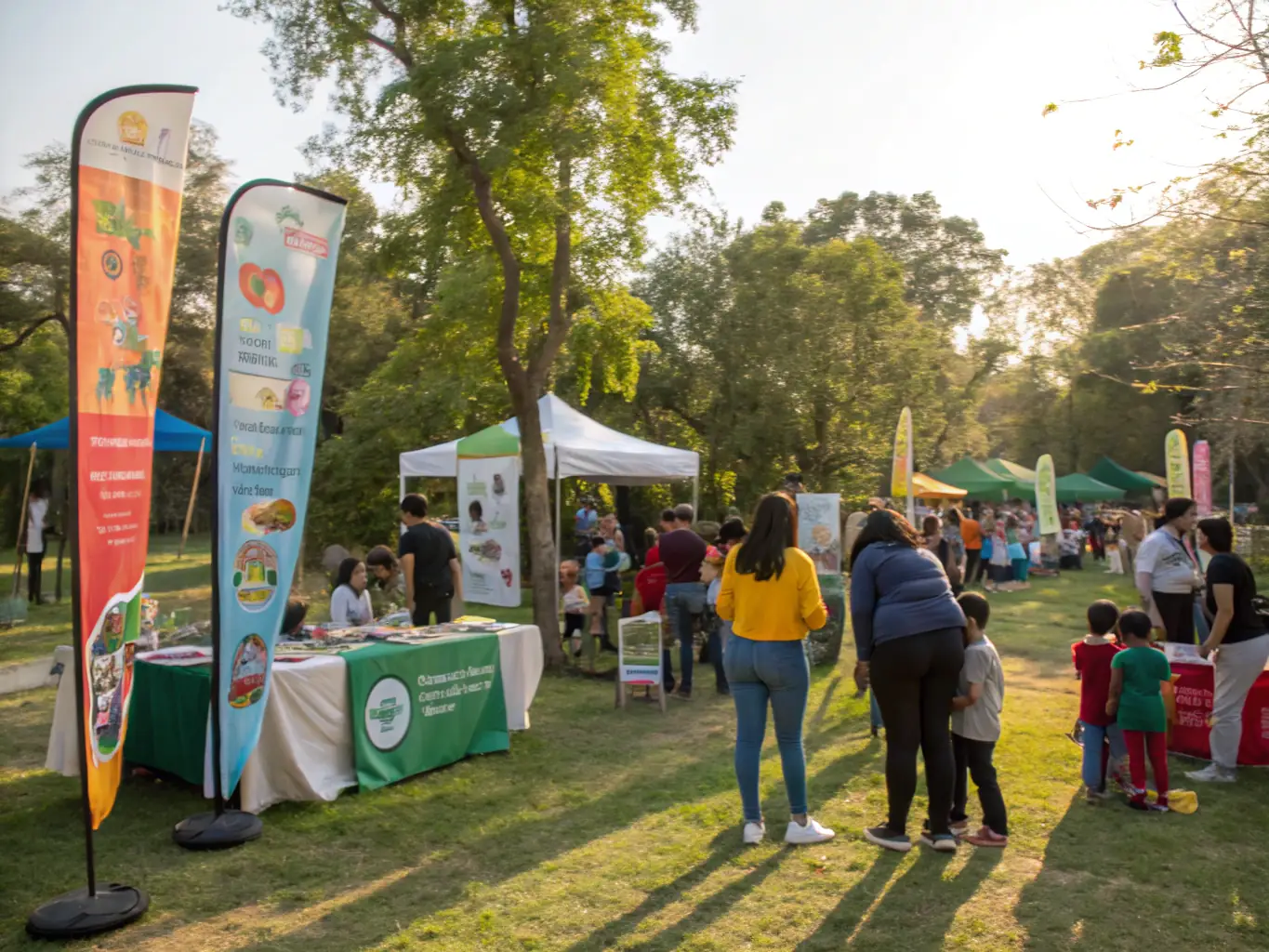 A community event organized by the association, featuring educational booths, interactive displays, and family-friendly activities related to wildlife conservation and environmental protection. The image should convey a sense of community involvement and environmental awareness.